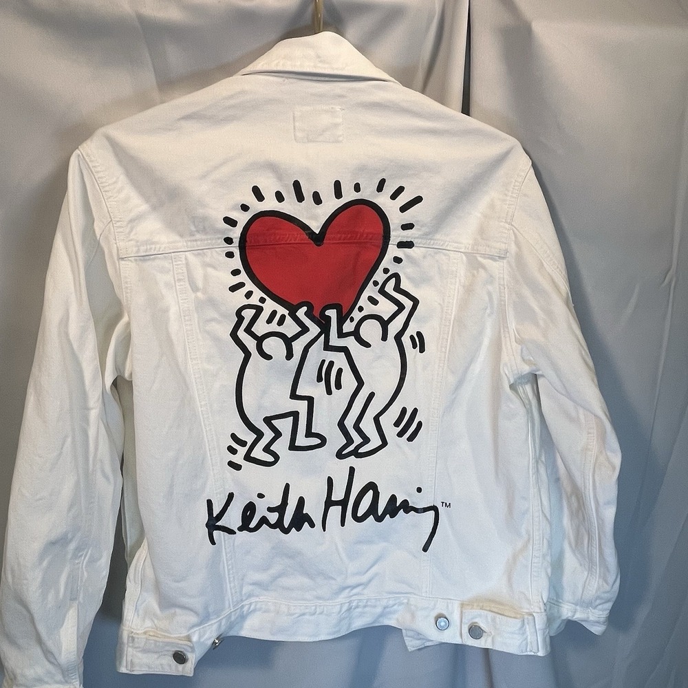 Keith Haring Jacket H&M Limited Edition Mens Size Small Denim Relaxed White - Picture 3 of 14